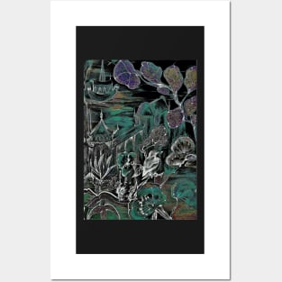 ORIENTAL DECO POSTER ASIAN ART PRINT, PAGODA , FLOWER ,BIRD SCENE DESIGN Posters and Art